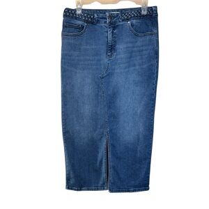 Farmers Market Women Blue Denim Midi Skirt With Back Pockets Size 10